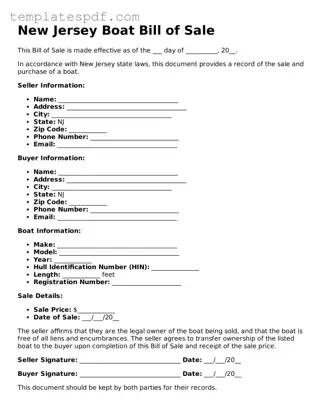 Official  Boat Bill of Sale Form for New Jersey