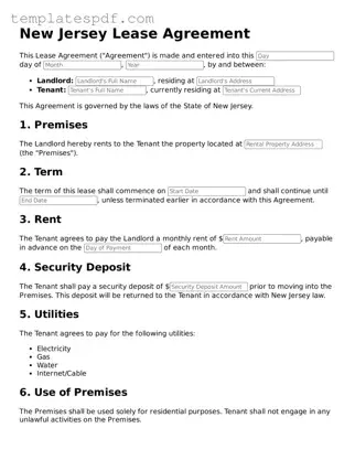 Official  Lease Agreement Form for New Jersey