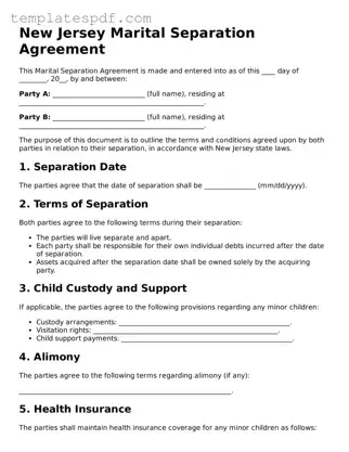 Official  Marital Separation Agreement Form for New Jersey