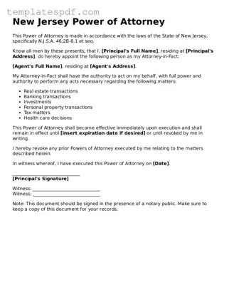 Official  Power of Attorney Form for New Jersey