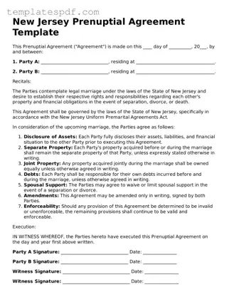 Official  Prenuptial Agreement Form for New Jersey