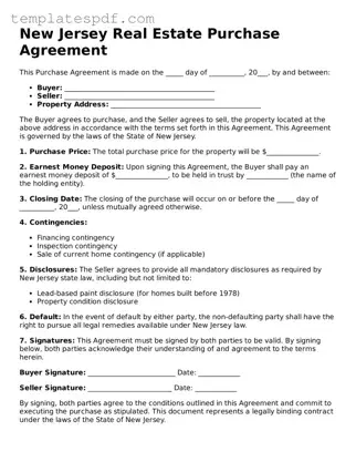 Official  Real Estate Purchase Agreement Form for New Jersey