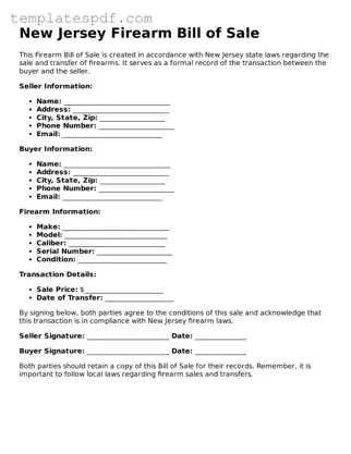 Official  Firearm Bill of Sale Form for New Jersey