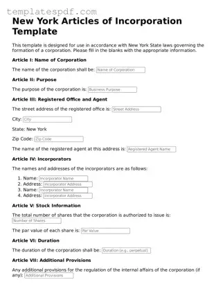 Official  Articles of Incorporation Form for New York
