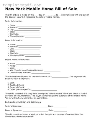 Official  Mobile Home Bill of Sale Form for New York
