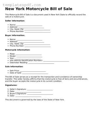 Official  Motorcycle Bill of Sale Form for New York