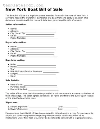 Official  Boat Bill of Sale Form for New York