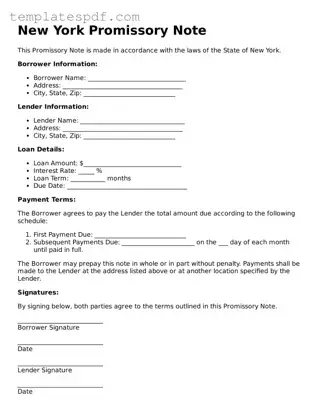 Official  Promissory Note Form for New York