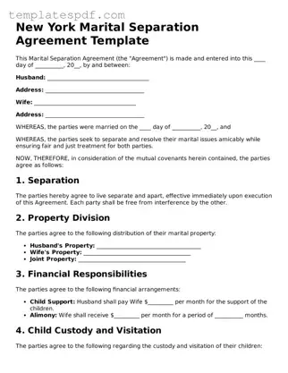Official  Marital Separation Agreement Form for New York