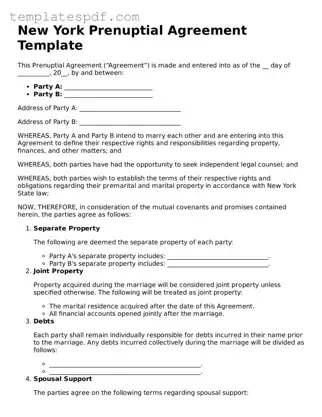 Official  Prenuptial Agreement Form for New York