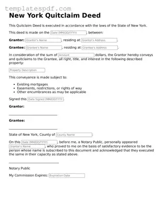 Official  Quitclaim Deed Form for New York