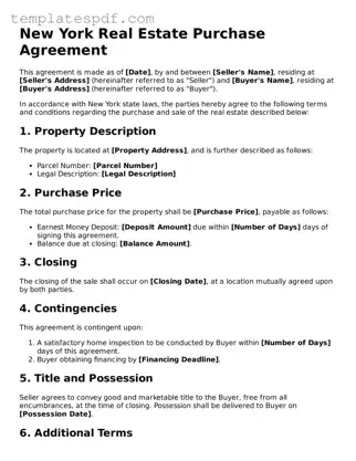 Official  Real Estate Purchase Agreement Form for New York
