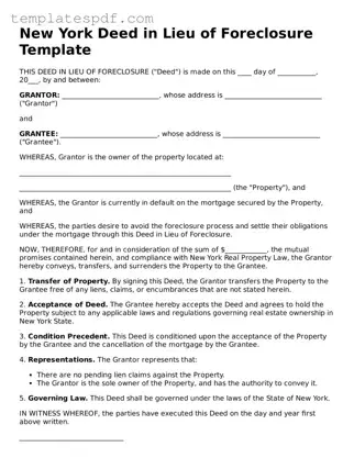 Official  Deed in Lieu of Foreclosure Form for New York