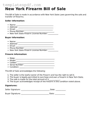 Official  Firearm Bill of Sale Form for New York
