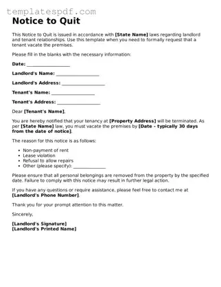 Printable Notice to Quit Form