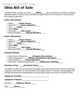 Official  Bill of Sale Form for Ohio