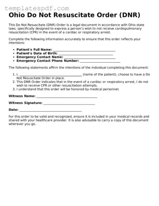 Official  Do Not Resuscitate Order Form for Ohio