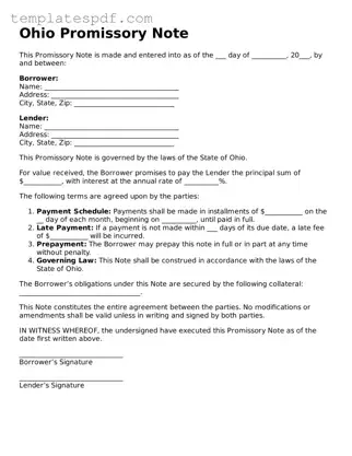 Official  Promissory Note Form for Ohio