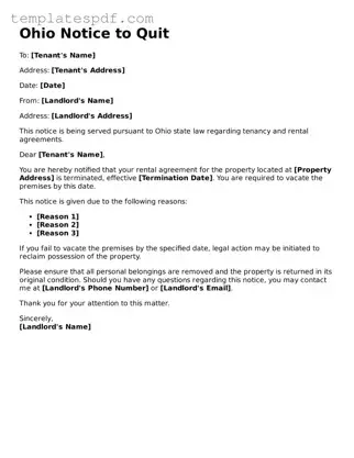 Official  Notice to Quit Form for Ohio