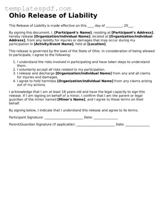 Official  Release of Liability Form for Ohio