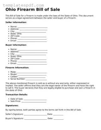 Official  Firearm Bill of Sale Form for Ohio