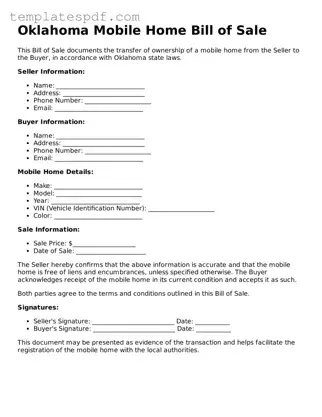 Official  Mobile Home Bill of Sale Form for Oklahoma
