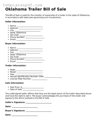 Official  Trailer Bill of Sale Form for Oklahoma