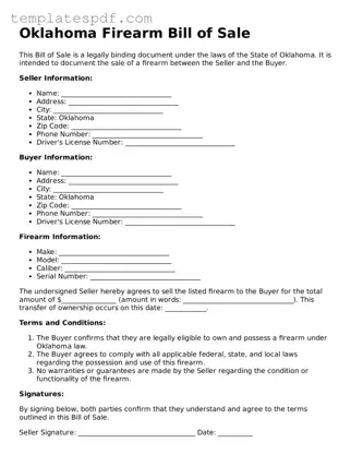 Official  Firearm Bill of Sale Form for Oklahoma