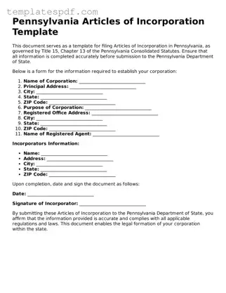 Official  Articles of Incorporation Form for Pennsylvania