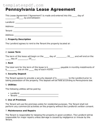 Official  Lease Agreement Form for Pennsylvania