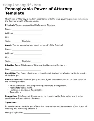 Official  Power of Attorney Form for Pennsylvania