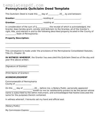 Official  Quitclaim Deed Form for Pennsylvania