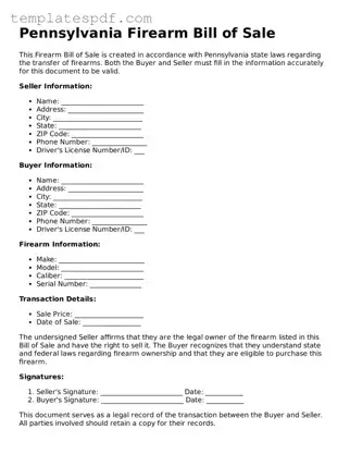 Official  Firearm Bill of Sale Form for Pennsylvania