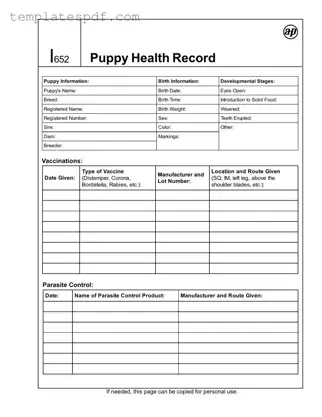 Fill Out a Valid Puppy Health Record Form