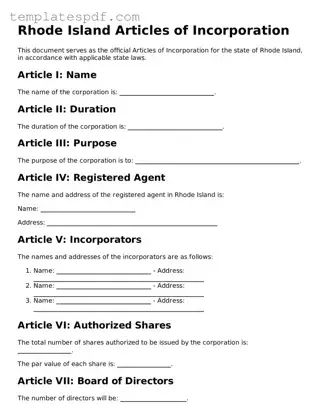 Official  Articles of Incorporation Form for Rhode Island
