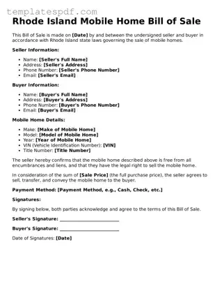 Official  Mobile Home Bill of Sale Form for Rhode Island