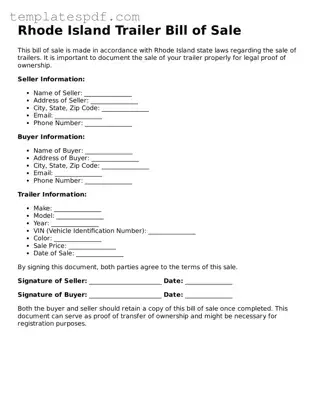Official  Trailer Bill of Sale Form for Rhode Island