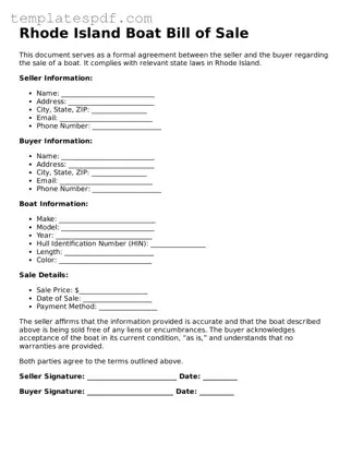 Official  Boat Bill of Sale Form for Rhode Island