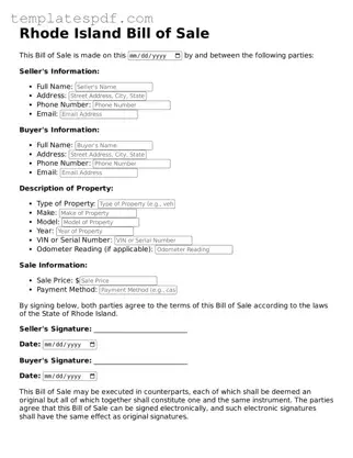 Official  Bill of Sale Form for Rhode Island