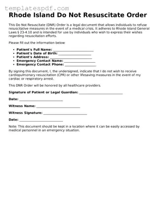 Official  Do Not Resuscitate Order Form for Rhode Island