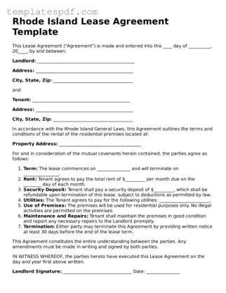 Official  Lease Agreement Form for Rhode Island