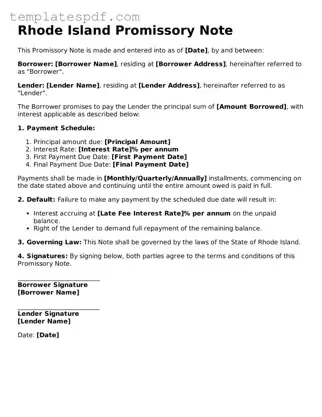Official  Promissory Note Form for Rhode Island
