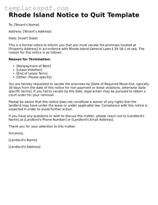 Official  Notice to Quit Form for Rhode Island