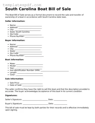 Official  Boat Bill of Sale Form for South Carolina