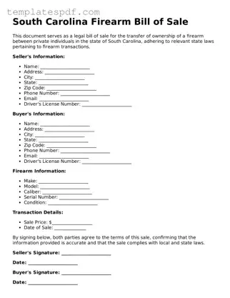 Official  Firearm Bill of Sale Form for South Carolina