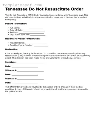 Official  Do Not Resuscitate Order Form for Tennessee