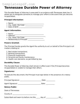 Official  Durable Power of Attorney Form for Tennessee