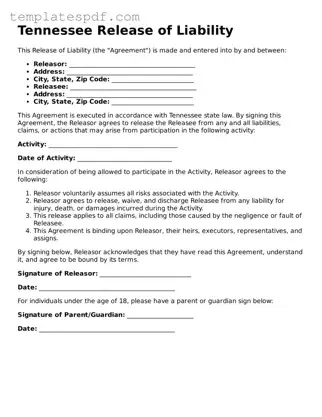 Official  Release of Liability Form for Tennessee