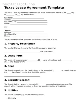 Official  Lease Agreement Form for Texas