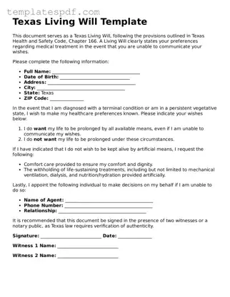 Official  Living Will Form for Texas
